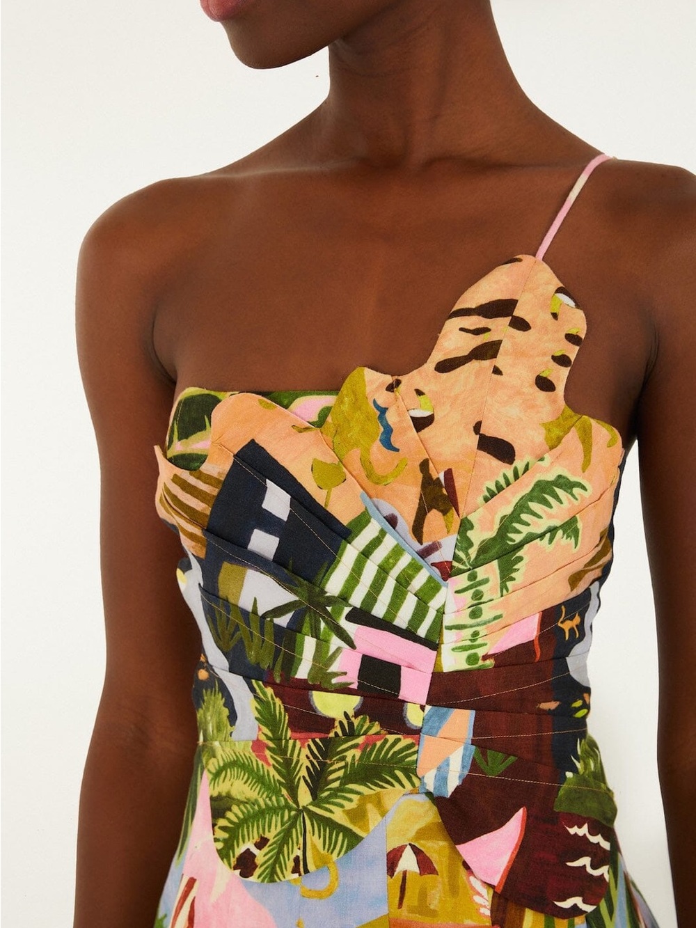 Farm Rio Multicolor Tropical Painting Lenzing Ecovero Euroflax Mini Dress - Picture 3 of 12